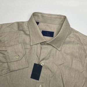 NEW David Donahue Dress Shirt Mens Medium Dune Beige‎ Herringbone Barrel Cuff